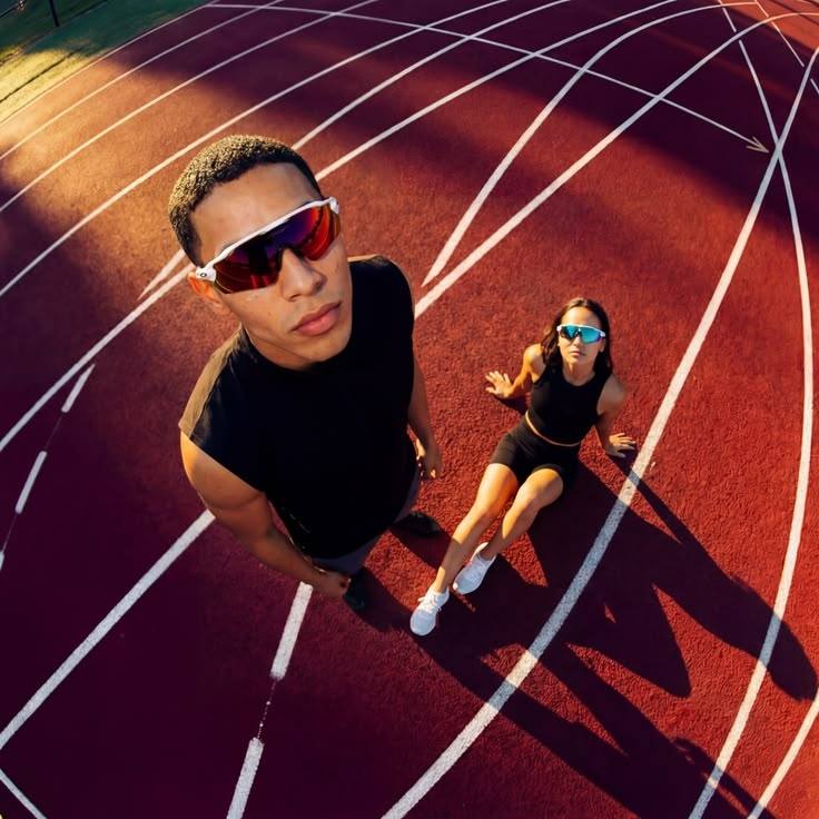 Runners training on a track
